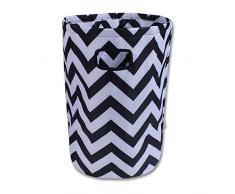 Minene Wäschesammler Korb Organizer (56 x 37 cm, groß, rund, schwarz und weiß Chevron)