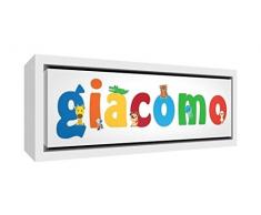 Little Helper Kunstdruck auf gerahmter Leinwand Holz weiß, Position personalisierbar mit Namen kinderleicht Giacomo 25 x 63 x 3 cm mehrfarbig