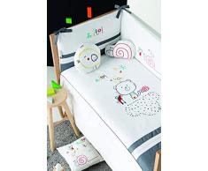 pirulos 21013510 Steppdecke, Nestchen und Kissen, Motiv Be Happy, 62 x 125 cm, weiß und grau