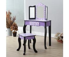 Teamson Kids Fashion Prints Schminktisch und Hocker Set, lila/schwarz, Leopard