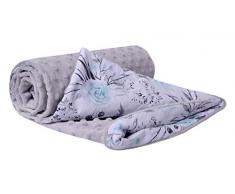 Krabbeldecke 100% Baumwolle 75x100cm doppelseitig multifunktional Minky Kuscheldecke für Kinderwagen weich flauschig (graue Blument mit grauen Minky)