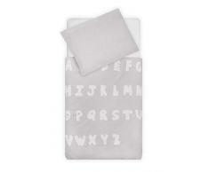 Jollein - BettwäscheABC - Soft Grey 140x200cm - Kinderbettwäsche aus 100% Baumwolle - Grauer Bettbezug und Kissenbezug für Kinder mit ABC-Muster