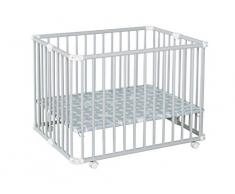 Geuther - Laufgitter Lucilee +, TÜV geprüft, höhenverstellbarer Laufstall, faltbar, gepolsterter Boden, Teppichrollen, 76,2 x 97,4 cm, grau, Punkte