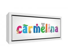 Little Helper Kunstdruck auf gerahmter Leinwand Holz weiß, Position personalisierbar mit Namen Mädchen Carmelina 25 x 63 x 3 cm mehrfarbig