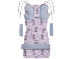 Universal Sitzauflage Kinderwagen & Buggys Sitzeinglage Kinderwagendecke5tgl. Gurtpolster + Spielbogen Kinderwagenset MINKY Baumwolle Medi Partners (Teddybear mit hellblauen Minky)