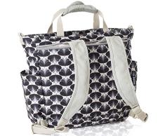 okiedog SUMO 39071 flexible Wickeltasche mit Henkel, Schultergurt, Rucksack Tragegurten, Wickelunterlage, isolierter Flaschenhalter und Zubehörbeutel, Blossom grau weiß, ca. 47 x 40 x 14 cm
