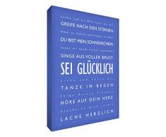 Little Helper BH128-04G/NV Feel Good Art Wandschmuck Leinwand im Modernen Typographischen Stil Sei Glücklich, 30 x 20 cm, blau