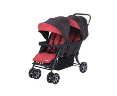 Safety 1st Geschwisterwagen Teamy, wendiger Zwillingswagen, stabiles Metallgestell mit geringem Gewicht, verstellbare Rückenlehnen, kompaktes Faltmaß, nutzbar ab der Geburt bis 3,5 Jahre, red chic