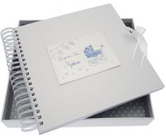 White Cotton Cards New Nephew Card/Memory Book (blau Kinderwagen und Wimpelkette)