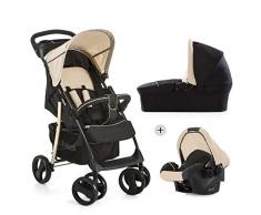 Hauck Shopper SLX Trio Set/Kombi 3 in 1 Kinderwagen/Babyschale/Sportwagen, Gr. 0, Babywanne mit Matratze, bis 25 kg, Liegefunktion, Getränkehalter, leicht, klein faltbar, schwarz beige