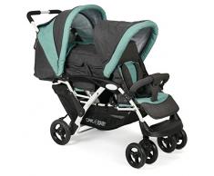 CHIC 4 BABY - Geschwisterwagen DUO mit Tragetasche, Geschwister-Kinderwagen für zwei Kinder, Melange anthrazit-mint, grau