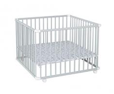 Geuther - Laufgitter Belami +, TÜV geprüft, höhenverstellbarer Laufstall, zerlegbar, gepolsterter Boden, Teppichrollen, 97 x 97 cm, grau, Monster