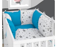 3-teiliges Set: Babybett-Wäsche 100x135 cm mit Spannbettlaken und Kissen-Nestchen - sechs Kissen samt Bezügen für das Babybett 70x140 cm