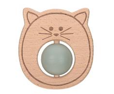 LÄSSIG Baby Greifling Beißring Beißhilfe Holz Silikon schadstoffgeprüft Spielen Anfassen Motorik Zahnen/Teether Ball, Little Chums cat, grau