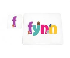 Little Helper FYNN-COASTERANDPLACEMAT-15DE Personalisiert, Mädchenname Untersetzer und Platzdeckchen mit Hochglanz-Finish