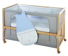 roba Beistellbett, Roombed, Babybett 60x120 cm Glücksengel blau, Anstellbett zum Elternbett mit kompletter Ausstattung