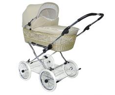 Eichhorn SEN-WN-K045-RFS-EVA Weidenkorbkinderwagen mit Lederriemengestell mit Schieberhöhenverstellung, Korb Weide Natur, EVA-Rad, Stoff beige