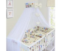 Baby Comfort Bettwäsche-Set für Babybett, Kopfkissenbezug, Bettumrandung, Betthimmel, 120 x 60 cm, 100% Baumwolle, Eulen-Cremefarben, 10-teilig