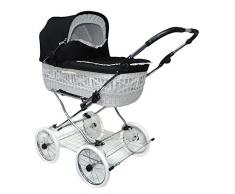Eichhorn SEN-WW-K043-RFS-EVA Weidenkorbkinderwagen mit Lederriemengestell mit Schiebehöhenverstellung Korb Weide weiß, EVA-Rad, Stoff schwarz