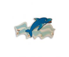 Dida - Wandgarderobe Für Kinder Aus Holz, Dekoriert Mit Einem Delfin Für Das Kinderschlafzimmer