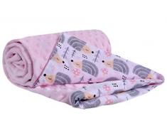 Krabbeldecke 100% Baumwolle 75x100cm doppelseitig multifunktional Minky Kuscheldecke für Kinderwagen weich flauschig (graue Igel mit hellrosa Minky)
