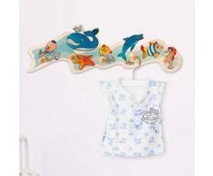 Dida - Wandgarderobe Für Kinder Aus Holz, Dekoriert Mit Meerestieren Für Das Kinderschlafzimmer