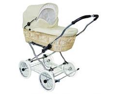 Eichhorn SEN-WN-L01-RF-AIR Weidenkorbkinderwagen mit Lederriemengestell Echtledervariante Korb Weide Natur, Luftrad, Stoff beige/weiß