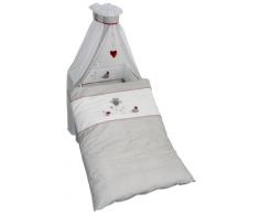 roba Kinder-Bettgarnitur 4-tlg, Babybett-Ausstattung Adam & Eule, Bettset mit Applikation, Bettwäsche 100x135 (Decke & Kissen), Nestchen, Himmel