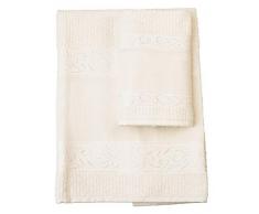 Filet Handtücher, 100% Baumwoll-Frottee, einfarbig, mit Leineneinsatz, Elfenbeinfarben