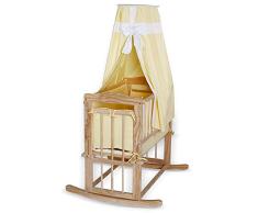 dibea BB00431, Babybett, klassiches Himmelbett (80x40 cm) mit Kufen & Rollen, Set mit Bettdecke/Kopfkissen & Himmel (gelb)