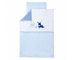 Nattou Bettwäsche-Set mit Wendemotiv, Bettdeckenbezug 100 x 140 cm und Kissenbezug 40 x 60 cm, Alex und Bibou, Blau/Weiß