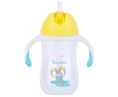 Badabulle B005004 Trinklernbecher mit Trinkhalm Widder, mit einklappbarem ergonomisch geformten Henkeln, auslaufsicher, 12 Monate Plus, mehrfarbig