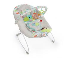 Bright Starts vibrierende Babywippe, Happy Safari mit Melodien, Lautstärkeregeler, abnehmbarer Kopfstütze und Spielbogen sowie 3 Spielzeugen