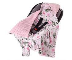 Einschlagdecke 100% Baumwolle 85x85cm doppelseitig multifunktional Minky Kuscheldecke für Kinderwagen weich flauschig (hellrosa Blument mit hellrosa Minky)