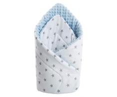 Einschlagdecke Steckkissen Minky 100% Baumwolle 75x75cm Babyhörnchen doppelseitig weich ganzjährig multifunktional antiallergisch Babys Medi Partners (Sterne mit hellblauem Minky)