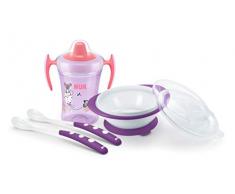NUK Kindergeschirr Set mit Trainer Cup Trinklernbecher | Ess-Lernschale mit 2 Deckel & Baby Fütterlöffel (x2) | 6+ Monate | Rosa