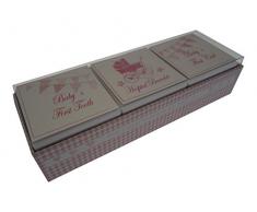 White Cotton Cards Baby s First Curl/Armband/Zahn-in Andenken Box Set (Rosa Kinderwagen und Wimpelkette)