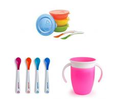 Munchkin Kleinkind-Geschirrset mit Schalen, Löffel und Trinklernbecher, rosa