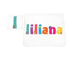 Little Helper lhv-liliana-coasterandplacemat-15it Untersetzer und Platzsets mit Hochglanz, Personalisierte Mädchen Name Liliana, mehrfarbig, 21 x 30 x 2 cm