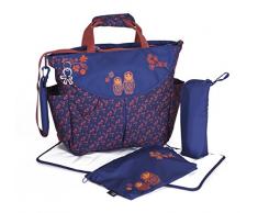 okiedog SUMO 39001 flexible Wickeltasche mit Henkel, Schultergurt, Rucksack Tragegurten, inkl. CLIPIX Kinderwagenhaken, Wickelunterlage, isolierter Flaschenhalter und Zubehörbeutel, Matruschka blau rot, ca. 47 x 40 x 14 cm