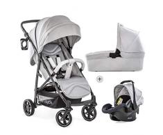 Hauck Rapid 4S Plus Trioset mit Babywanne + Babyschale + Sitz mit Liegefunktion, ab Geburt, extra großes Verdeck, höhenverstellbar, klein faltbar, Becherhalter, bis 25 kg - grau