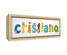 Little Helper Kunstdruck auf gerahmter Leinwand Holz natur, Position personalisierbar mit Namen für Jungen Cristiano 34 x 88 x 3 cm mehrfarbig