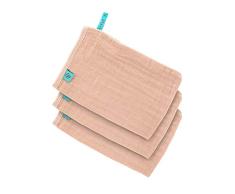 LÄSSIG Muslin Waschhandschuh Waschlappen Baumwolle 3er Set/Wash Glove light pink