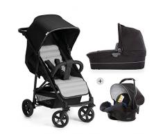 Hauck Rapid 4 Plus Trio Set 3 in 1 Kinderwagen Set bis 25 kg, isofix-fähige Babyschale, Babywanne mit Matratze ab Geburt, höhenverstellbarer Griff, klein faltbar, leicht - schwarz grau