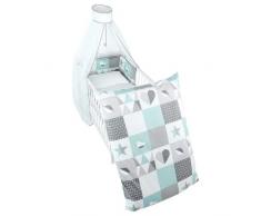 roba Kinder-Bettgarnitur 4-tlg, Babybett-Ausstattung Happy Patch mint, Bettset mit Applikation, Bettwäsche 100x135 (Decke & Kissen), Nestchen, Himmel