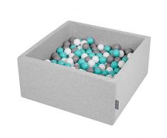KiddyMoon Bällebad 90X40cm/200 Bälle ∅ 7Cm Bällepool Mit Bunten Bällen Für Babys Kinder Quadrat, Hellgrau:Weiß/Grau/Helltürkis