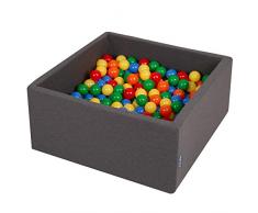 KiddyMoon Bällebad 90X40cm/200 Bälle ∅ 7Cm Bällepool Mit Bunten Bällen Für Babys Kinder Quadrat, Dunkelgrau:Gelb/Grün/Blau/Rot/Orange