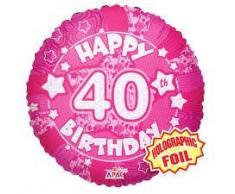 Suki Gifts S9019431 40. Geburtstag Holographischer Folienballon, rosa