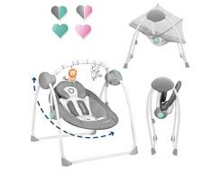 Lionelo Ruben Baby Wippe Babyschaukel Elektrisch mit Liegefunktion Baby Schaukel 0 bis 9 kg Moskitonetz 5 Schaukelgeschwindigkeiten Kuscheltierbügel (Dunkelgrau-Türkis)