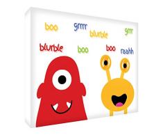 Feel Good Art eco-printed und gerahmt Kinderzimmer Leinwand mit Natur massiv Holzrahmen (44 x 34 x 3 cm, mittel, blau, Monster), mehrfarbig, 7.4 x 10.5 cm